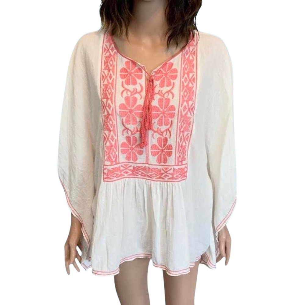 Sophie Max White & Pink Embroidered Blouse